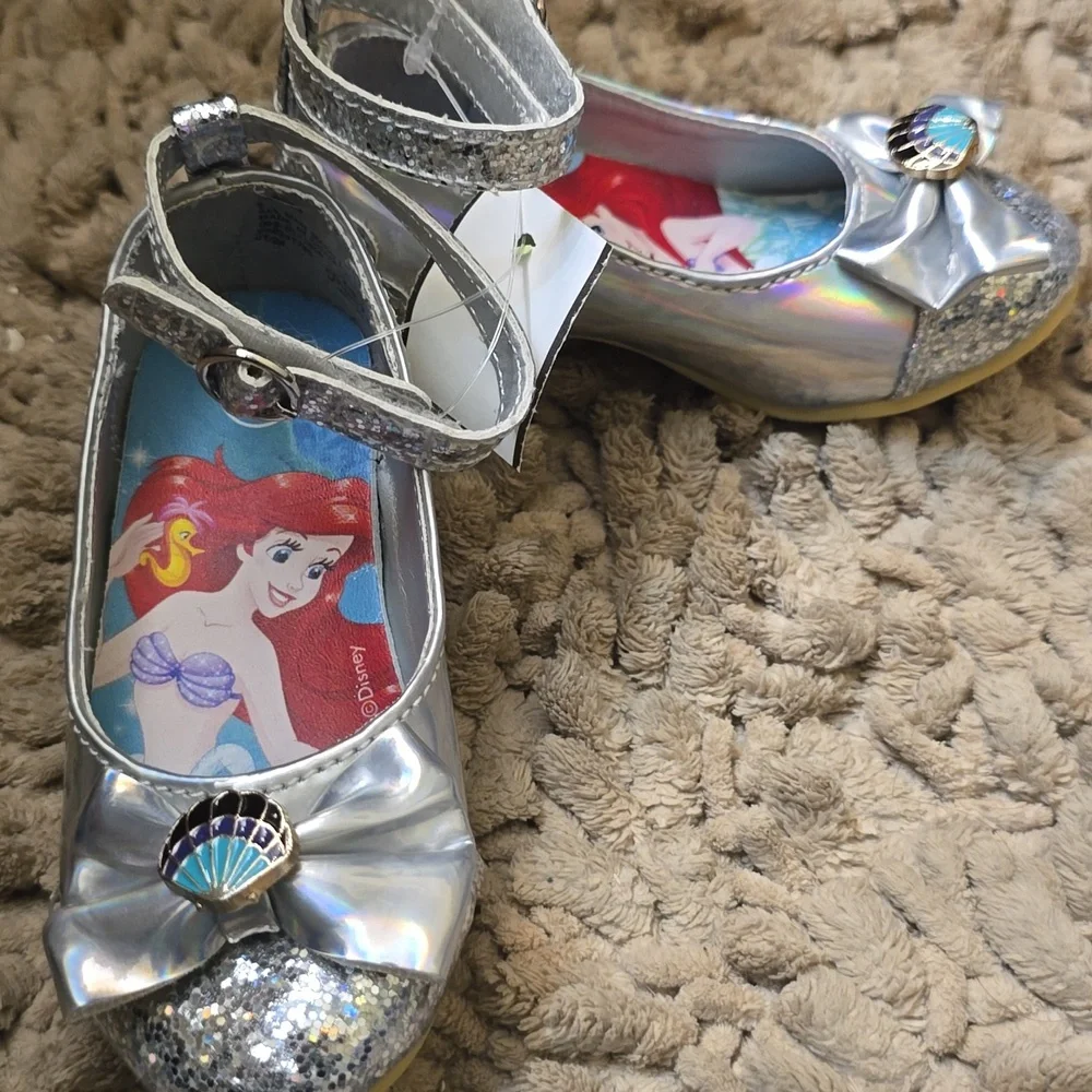 New Disney Ariel Toddler Size 6 Silver Glitter Adjustable Strap‎ Party Shoes
